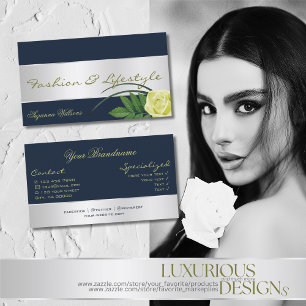 Dark Blue with Silver Decor Gorgeous Rose Flower Business Card