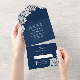 Dark Blue with White Lace All In One Invitation