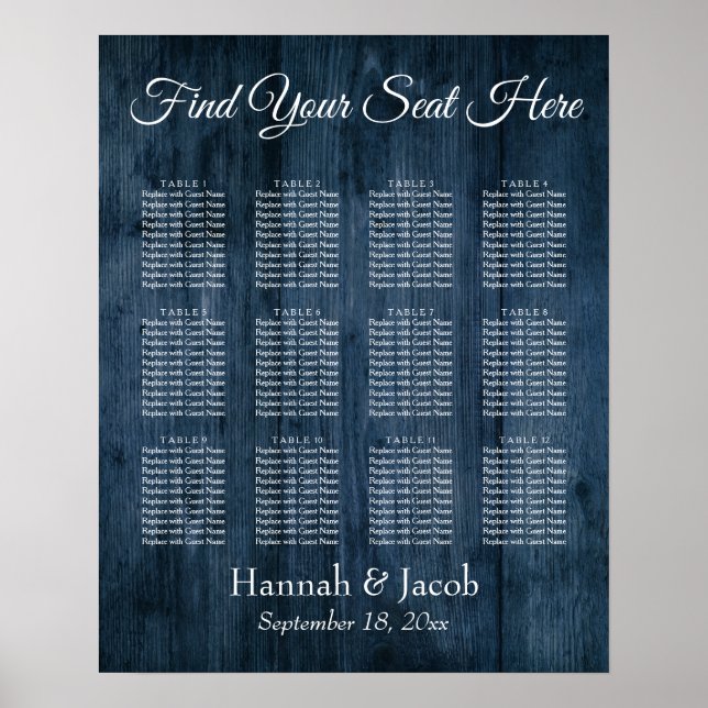 Dark Blue Woodgrain Reception Seating Chart (Front)