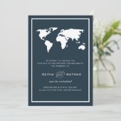 Dark Blue World Map | Wedding Cancellation Invitation (Standing Front)
