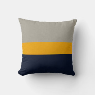 Dark Blue, Yellow, Grey striped Textured Cushion
