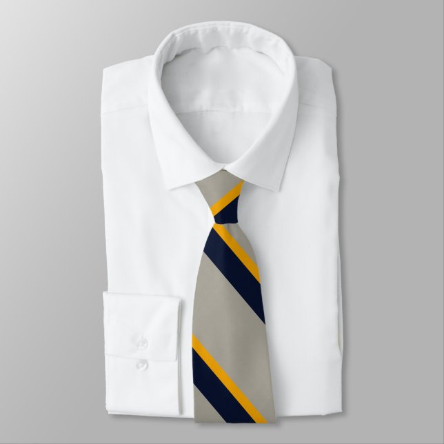 Dark Blue, Yellow, Grey striped Textured  Neck Tie (Tied)