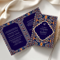 Dark Blue Yellow Ikat All in One Sikh Wedding