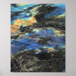 Dark Blue Yellow Labradorite Crystal Print Poster
