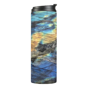 Dark Blue Yellow Labradorite Crystal Print Thermal Tumbler