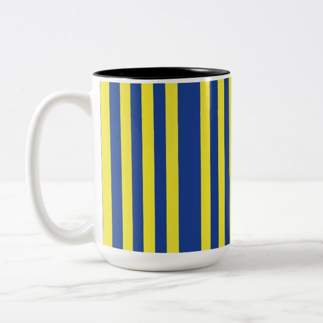 Dark Blue & Yellow Stripes  Two-Tone Coffee Mug (Left)