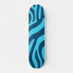 Dark Blue Zebra Pattern on Light Blue Design Skateboard