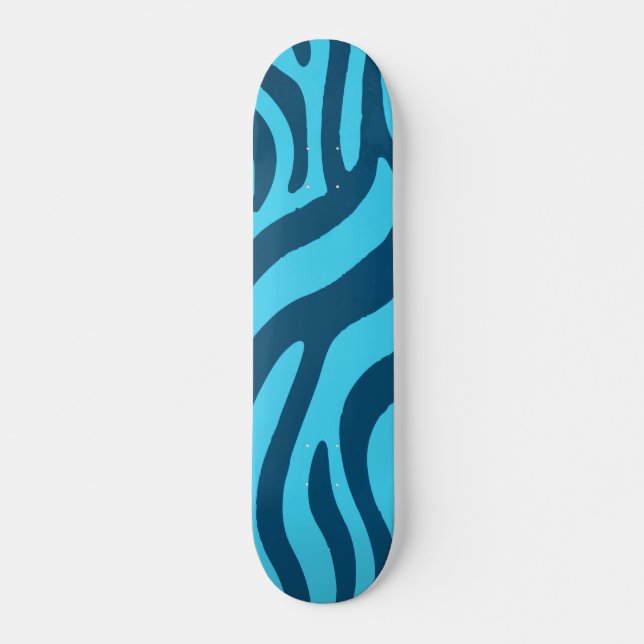 Dark Blue Zebra Pattern on Light Blue Design Skateboard (Front)