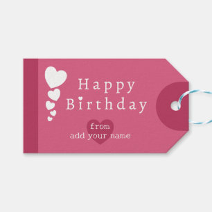 Dark Blush Pink Birthday Hearts Gift Tags
