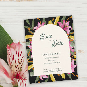 Dark Blush Pink Lily Arched Save the Date Announcement Postcard