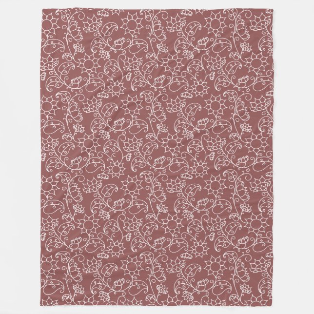 Dark Blush Pink Whimsical Floral Sherpa Blanket (Front)