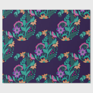 Dark Bohemian Floral Folk Art Wrapping Paper