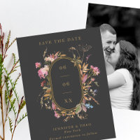 Dark Bohemian Wildflower Pill Frame Wedding Photo