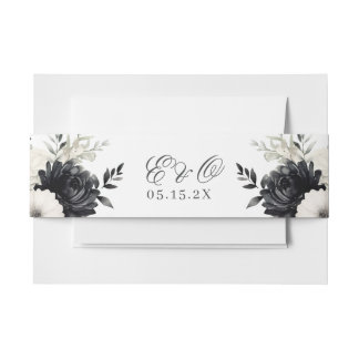 Dark Boho Black & White Gothic Wedding Invitation Belly Band
