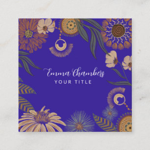 Dark Boho Floral Square Business Card