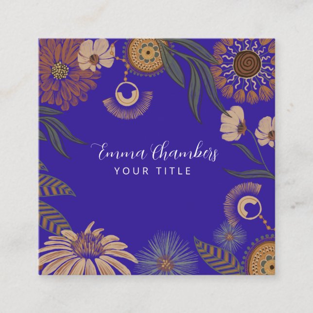 Dark Boho Floral Square Business Card (Front)