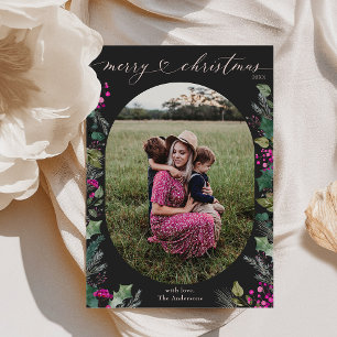 Dark Boho Greenery Foliage Photo Christmas Card