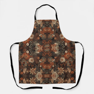 Dark Boho Terracotta Sage Botanical Pattern  Apron