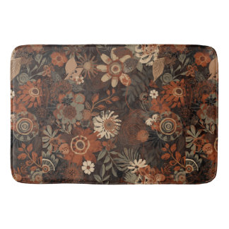 Dark Boho Terracotta Sage Botanical Pattern  Bath Mat