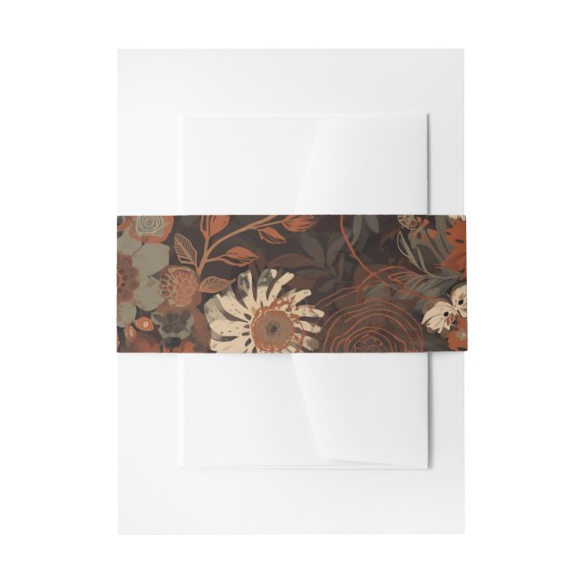 Dark Boho Terracotta Sage Botanical Pattern  Invitation Belly Band (Front Example)