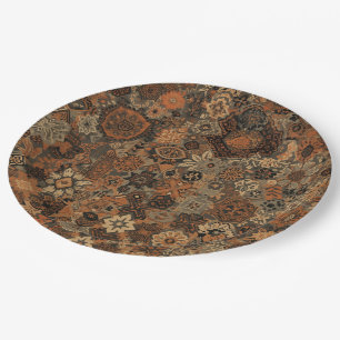 Dark Boho Terracotta Sage Botanical Pattern Paper Plate