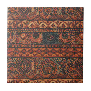 Dark Boho Terracotta Sage Botanical Pattern Tile