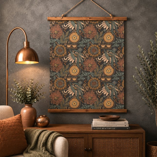 Dark Boho Terracotta Sage Hanging Tapestry (Creator Uploaded)