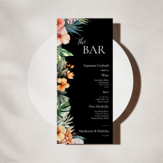 Dark Boho Tropical Floral Wedding Bar Menu