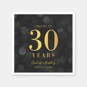 Dark Bokeh Faux Gold Cheers to 30 Years Birthday Napkin