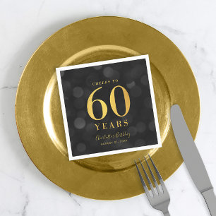 Dark Bokeh Faux Gold Cheers to 60 Years Birthday Napkin