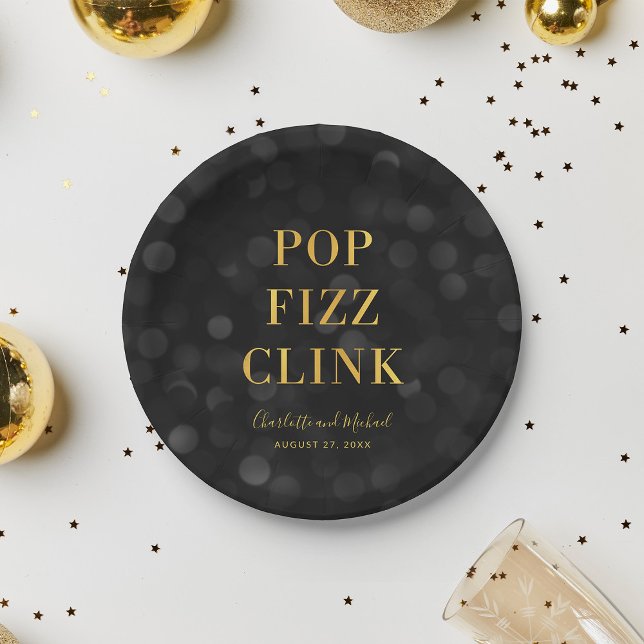 Dark Bokeh Faux Gold Pop Fizz Clink Paper Plate (Creator Uploaded)