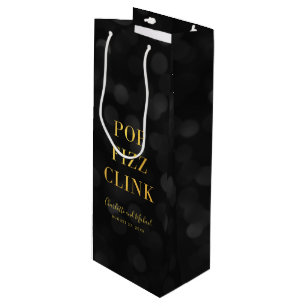 Dark Bokeh Faux Gold Pop Fizz Clink Wine Gift Bag