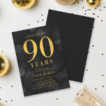 Dark Bokeh Gold Cheers to 90 Years Birthday Party Invitation<br><div class="desc">Classy 90th Birthday Party invitation featuring the words "Cheers to 90 Years" in faux gold foil against a dark grey bokeh pattern background. Invitation has a dark grey background back side. Personalise this invitation with your details by replacing the placeholder text. For more options such as to change the font,...</div>