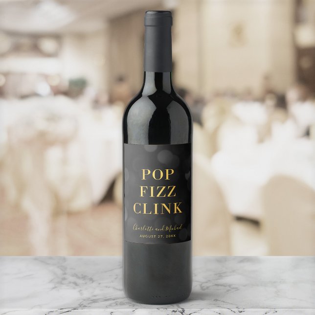 Dark Bokeh Gold Pop Fizz Clink Wine Label (Creator Uploaded)