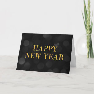Dark Bokeh Lights Faux Gold Happy New Year Holiday Card
