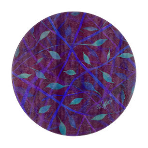 Dark Botanical Burgundy Jewel Foliage Monogram Cutting Board
