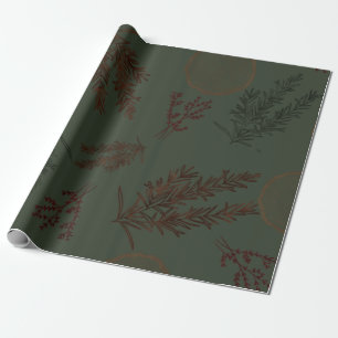 Dark Botanical Christmas Wrapping Paper