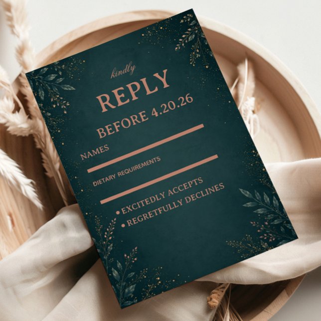 Dark Botanical Elegant Luxurious RSVP Card (Creator Uploaded)