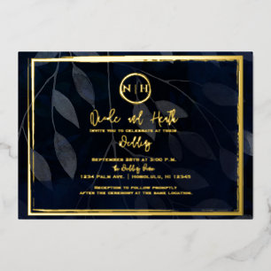 Dark Botanical Elegant Navy Blue & Gold Wedding