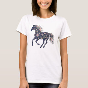 Dark Botanical Floral Running Horse T-Shirt