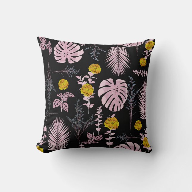 Dark botanical, flowers leaves pattern. cushion (Front)