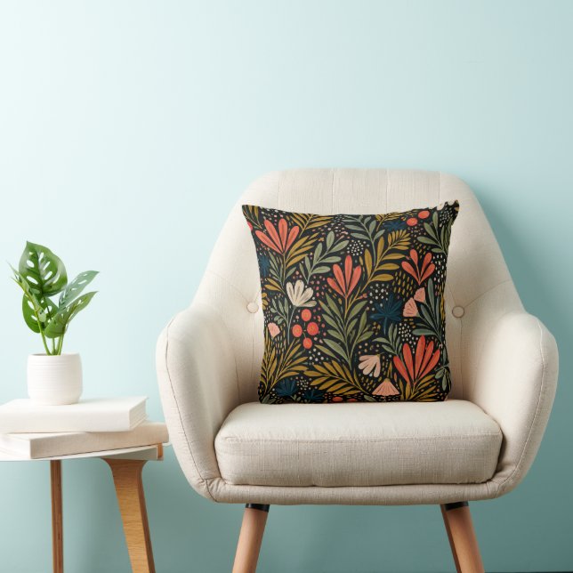 Dark Botanical Folk Floral garden Pattern  Cushion (Chair)