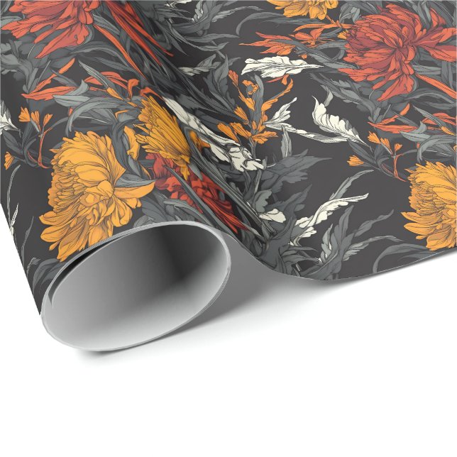 Dark Botanical Garden Floral Wrapping Paper (Roll Corner)