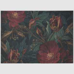 Dark Botanical Gothic Floral Black Plum Green Gold Tissue Paper