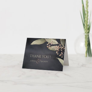 Dark botanical greenery vintage rustic thank you card