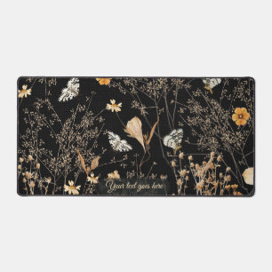 Dark Botanical Moth Dried Wildflower Cottagecore Desk Mat