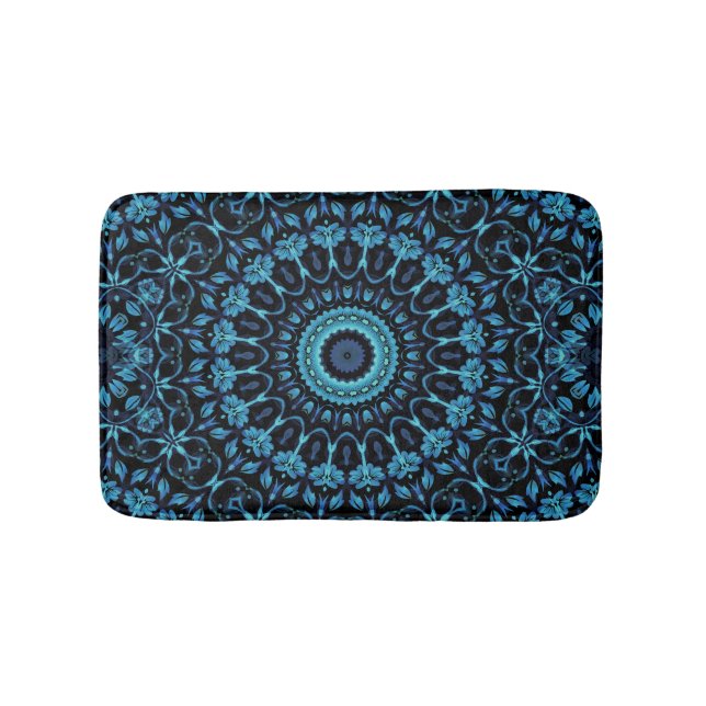 Dark Botanical Noir Mandala Bath Mat (Front)