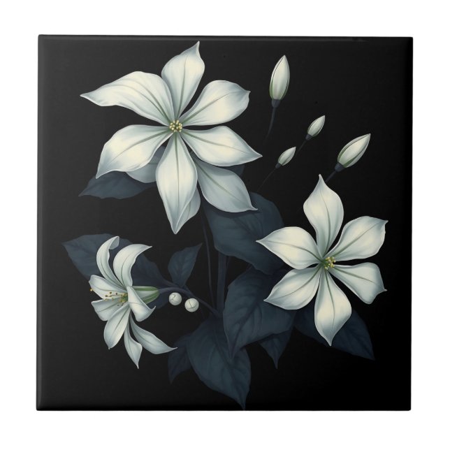 Dark Botanical of Night Blooming Jasmine  Tile (Front)