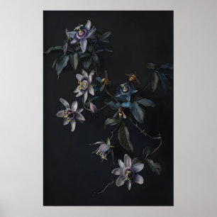 Dark Botanical Passion Flower And Bees Art Print