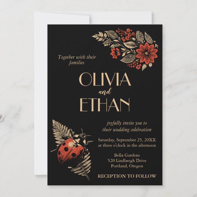 Dark Botanical Wedding Invitation – Wabi Sabi Natu (Front)